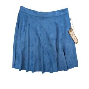 Blush Noir Faux Suede Mini Skirt Blue A Line Raw Hem Back Zip NWT Womens S